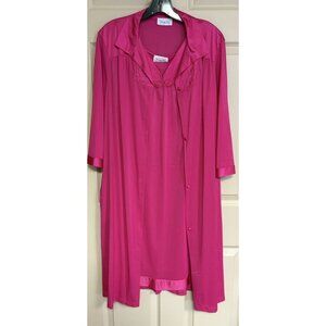 Vintage Vanity Fair Robe Nightgown Two Piece Set Size Large Hot Pink All Nylon